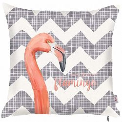 Zigzag Flamingo szürke párnahuzat, 43 x 43 cm - Apolena