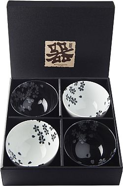 Made In Japan Black & White Sakura 4 db-os tál készlet, 260 ml