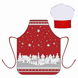 Karácsonyi gyermek szett - kötény szakácssapkával, piros