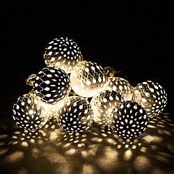 LED fényfüzér 10 fém gömbbel, fehér