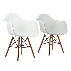 OneConcept Bellagio, fehér, kagylóüléses szék, 2 darabos készlet, retro, PP ülőke, nyírfa