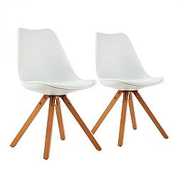 OneConcept Onassis, fehér, kagylóüléses szék, 2 darabos készlet, retro, kárpitozott, nyírfa