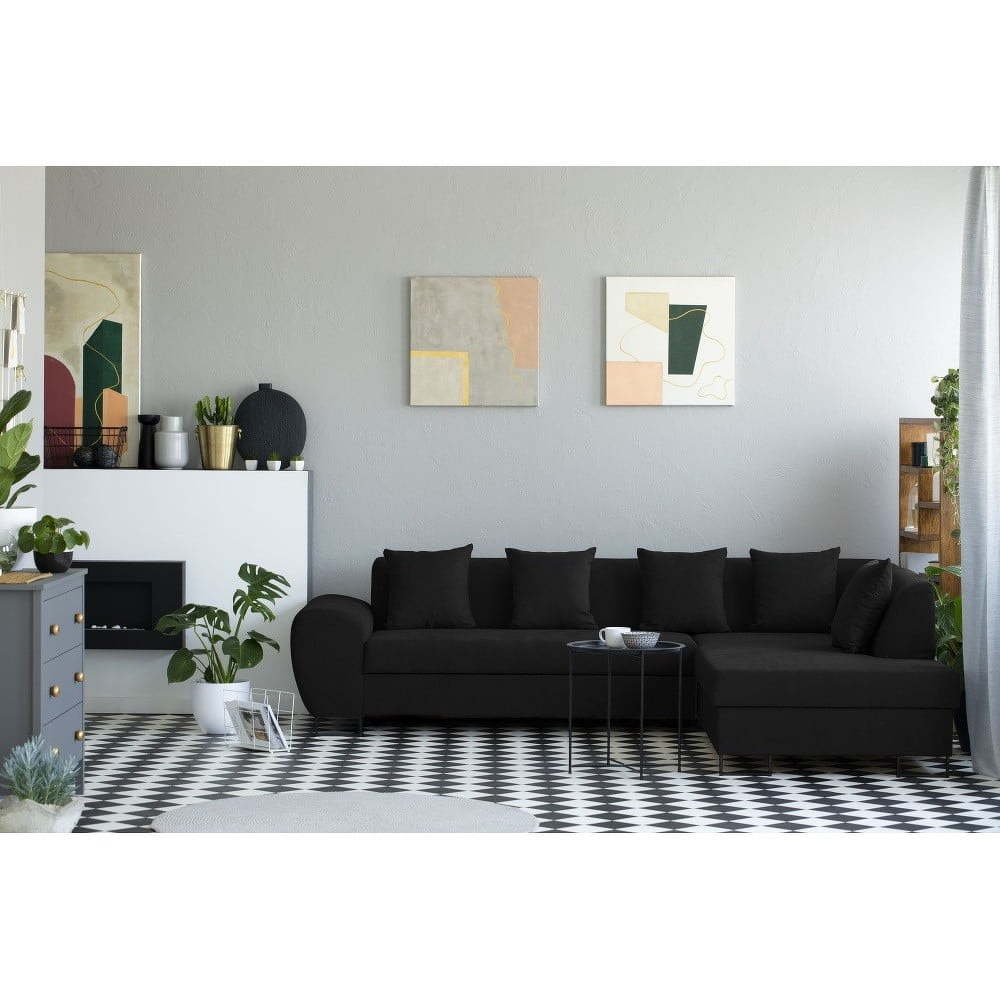 XL Right Corner Sofa Puro fekete kinyitható sarokkanapé ...